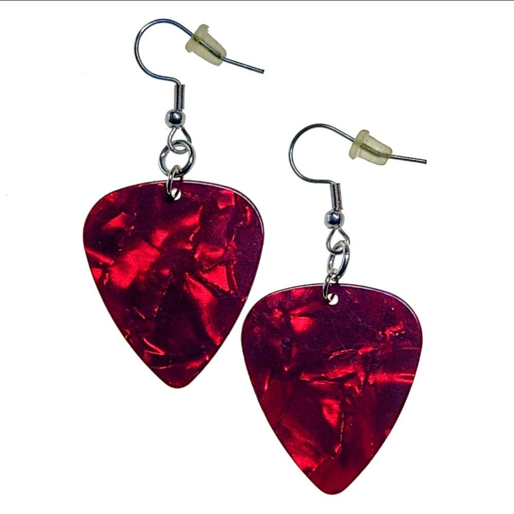 Red Guitar Pick Earrings